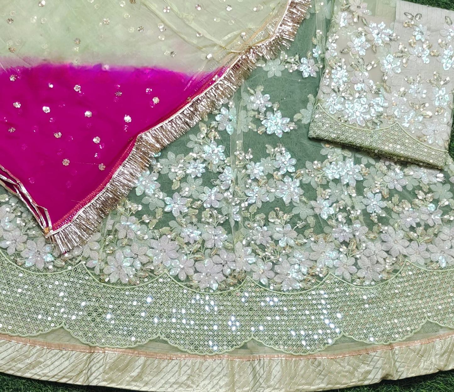 Elegant Rajasthani Poshak Partywear | Royal Net Lehenga with Odhani & Gota Work