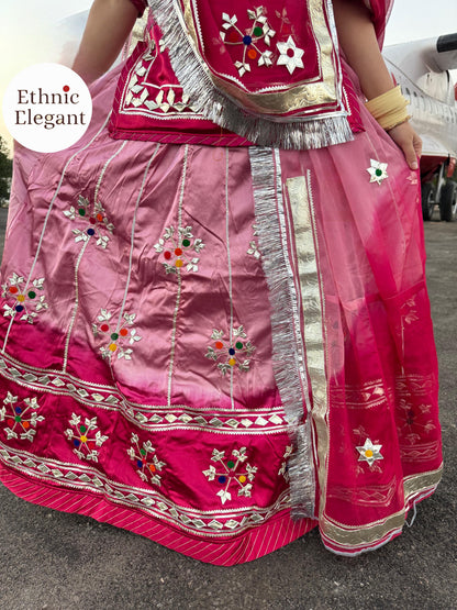 Double Shaded 32 Kali Rajasthani Poshak – Satin Silk with Pure Hamrahi Odhna & Gota Patti Work