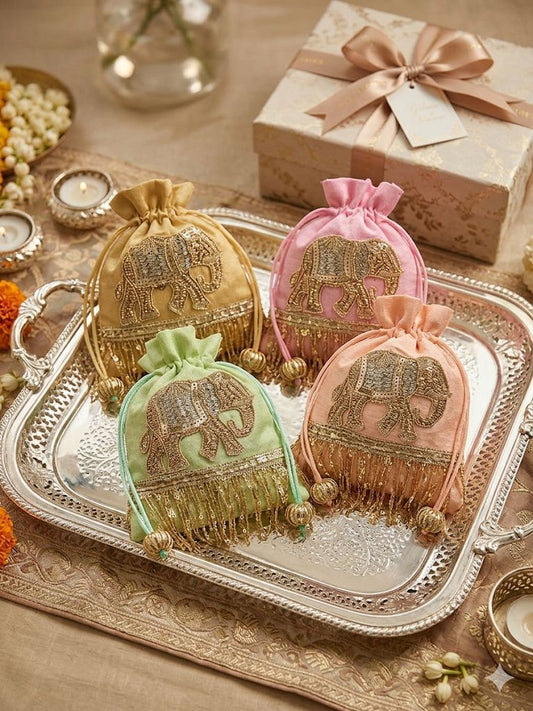 Premium Handmade Potli Bags (Pack of 6) – Elegant Ethnic Gift Pouches