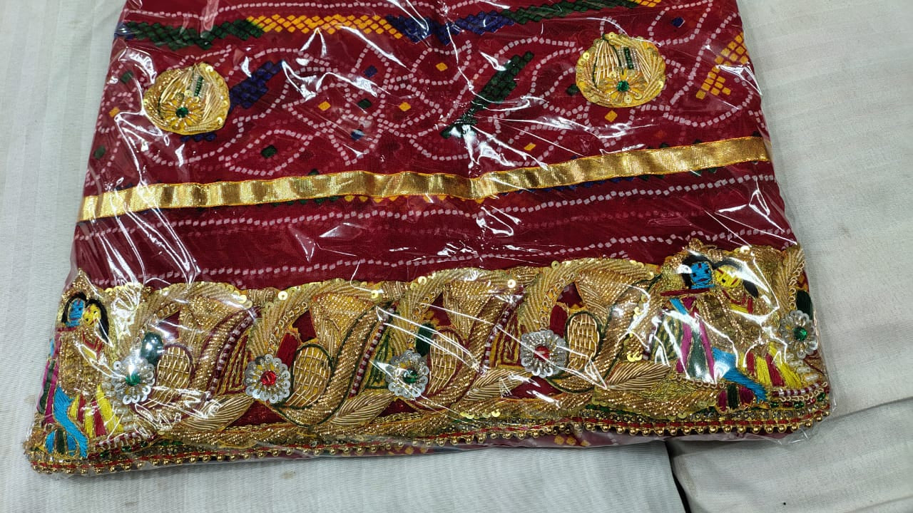Luxury Marwadi Bandhej Chunri Pomcha with Zardozi Work | Kolkata Handcrafted Georgette Odhna