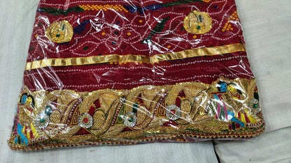 Luxury Marwadi Bandhej Chunri Pomcha with Zardozi Work | Kolkata Handcrafted Georgette Odhna