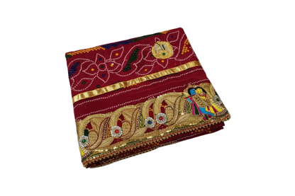 Luxury Marwadi Bandhej Chunri Pomcha with Zardozi Work | Kolkata Handcrafted Georgette Odhna