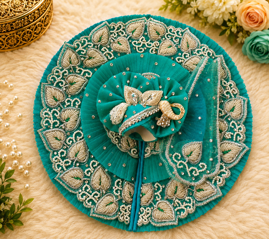 Janmashtami Shringar Designer Boutique Laddu Gopal Poshak with Mukut – 6 Inch Idol Dress                   Also Available size 8 10 12