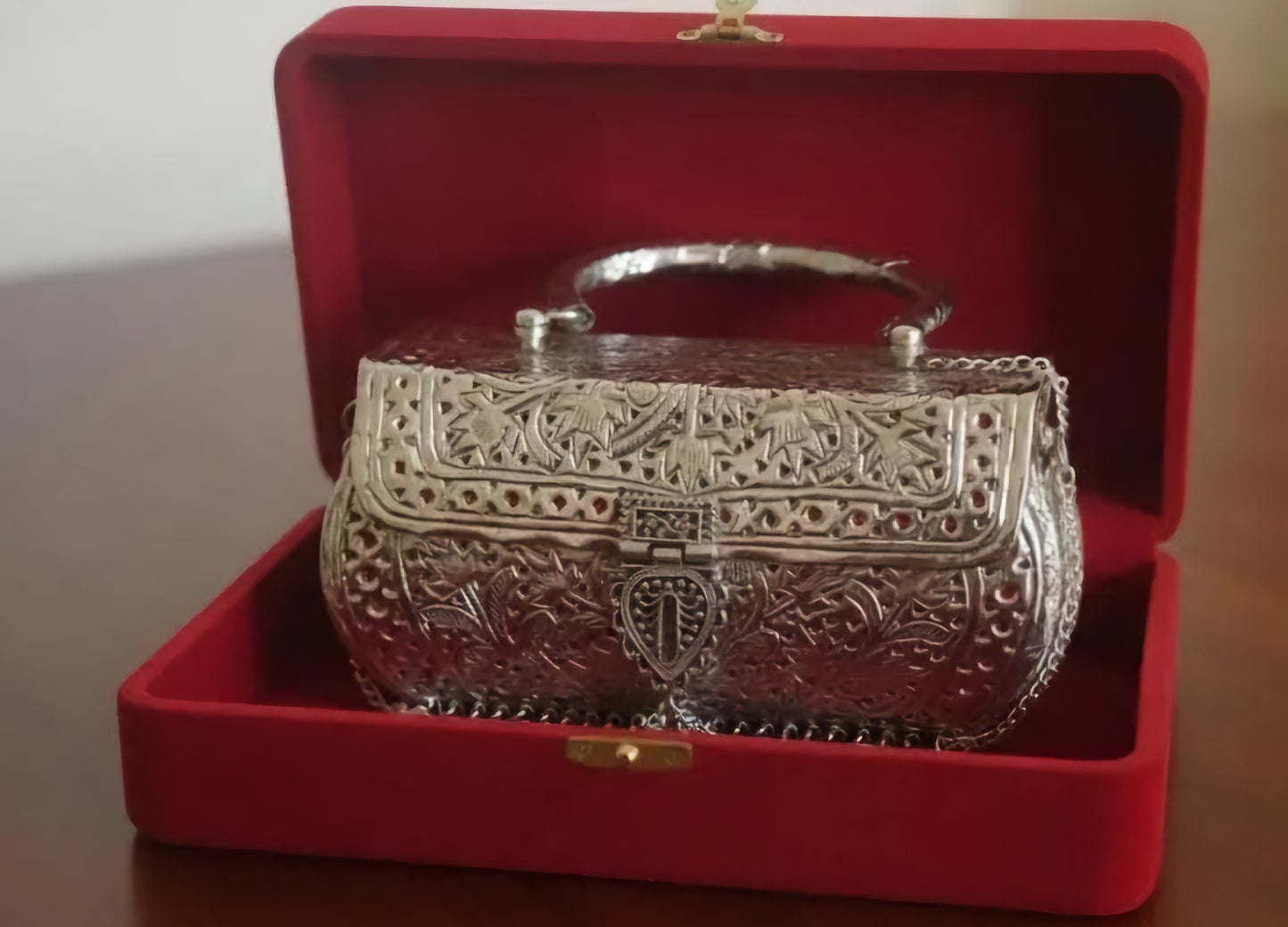Fancy Ghungroo Pattern Silver Brass Clutch