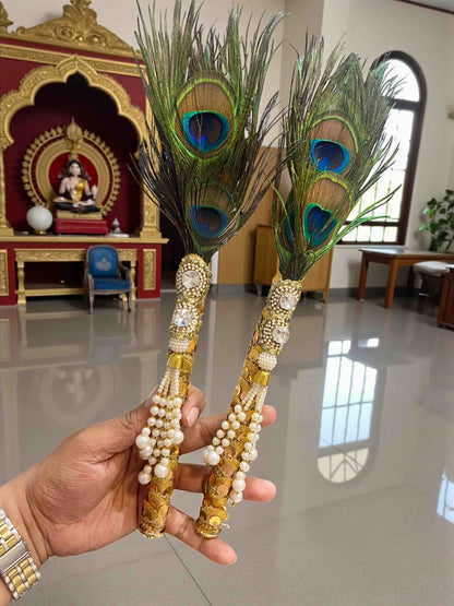 Decorative  Mor Pankh stick for puja wedding  pack of 10