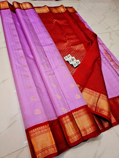Pure Kanjivaram Silk Saree with Fancy Gap Border – Kanjipuram Silk Mark Certified