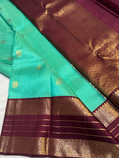 Rama Green Big Border Zari work Kanchipuram pure silk saree silk mark certified