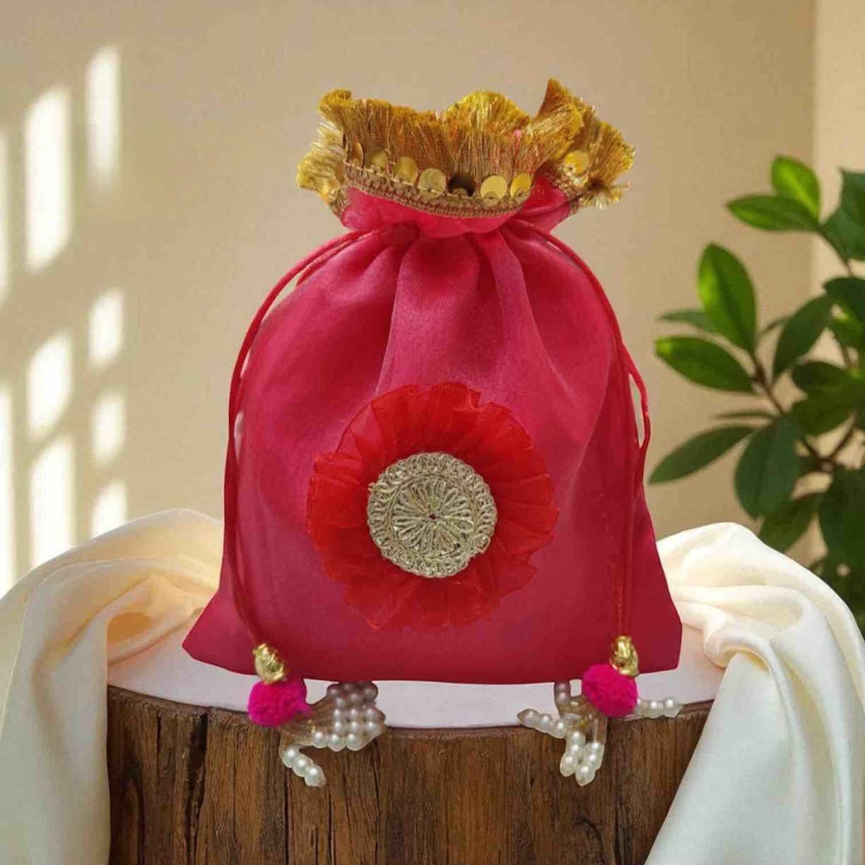 Premium Festive Potli Bags (Pack of 10) | Elegant Wedding & Puja Gift Pouches