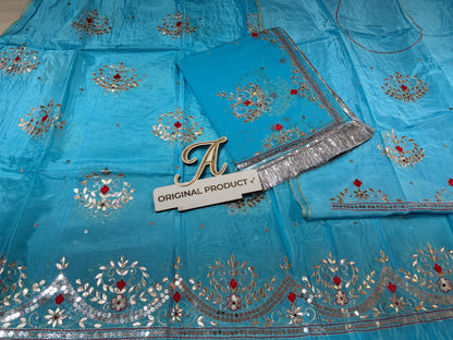 Upada Crepe Thakurji Rajputi Poshak – Pure Odhani with Aari & Silver Gota Patti Handwork (Unstitched)