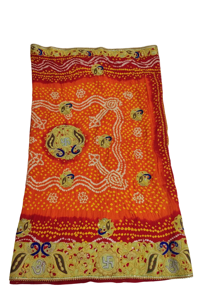 Traditional Pure Gajji Silk Kolkata Handmade Pilla Chunri with Bandhani & Zardosi Work