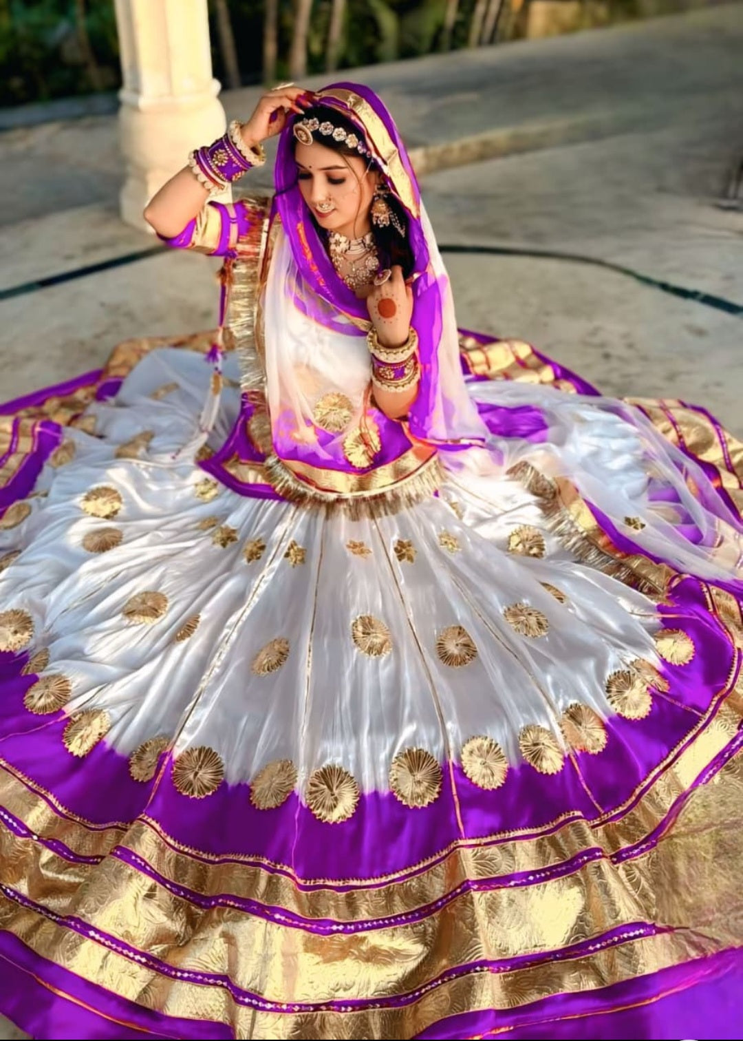 Royal Satin Heavy Laffa Gota Flower Work Poshak | Customizable Bridal & Festive Suit