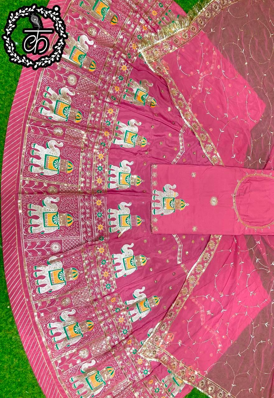 Boutique Vintage Rajputi Poshak | Premium Crepe Silk with Pure Odhani & Hand Zari Work