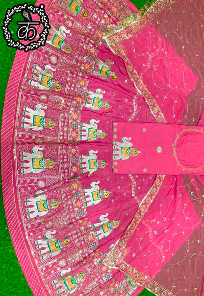Boutique Vintage Rajputi Poshak | Premium Crepe Silk with Pure Odhani & Hand Zari Work