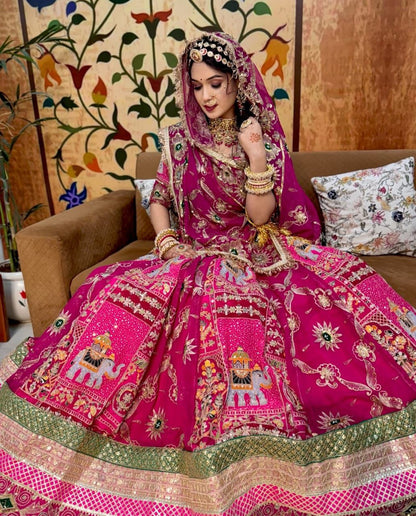 Royal Rajwadi 7 MTR Gher Designer Lehenga Poshak – Premium Georgette with Heavy Odhani & Gotta Work