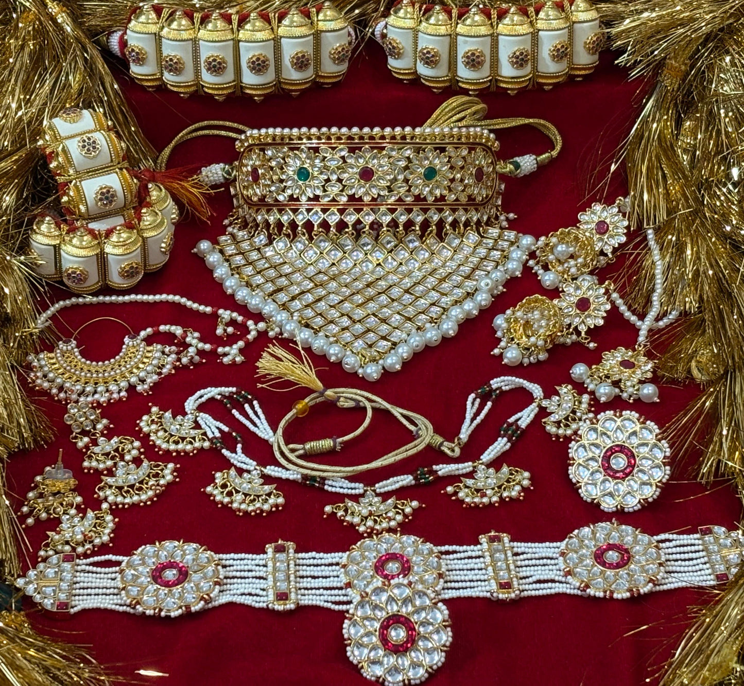 Traditional Elegant Poshak Jewellery Combo Set – Rajwadi Bridal Necklace Set for Wedding & Festive Wear