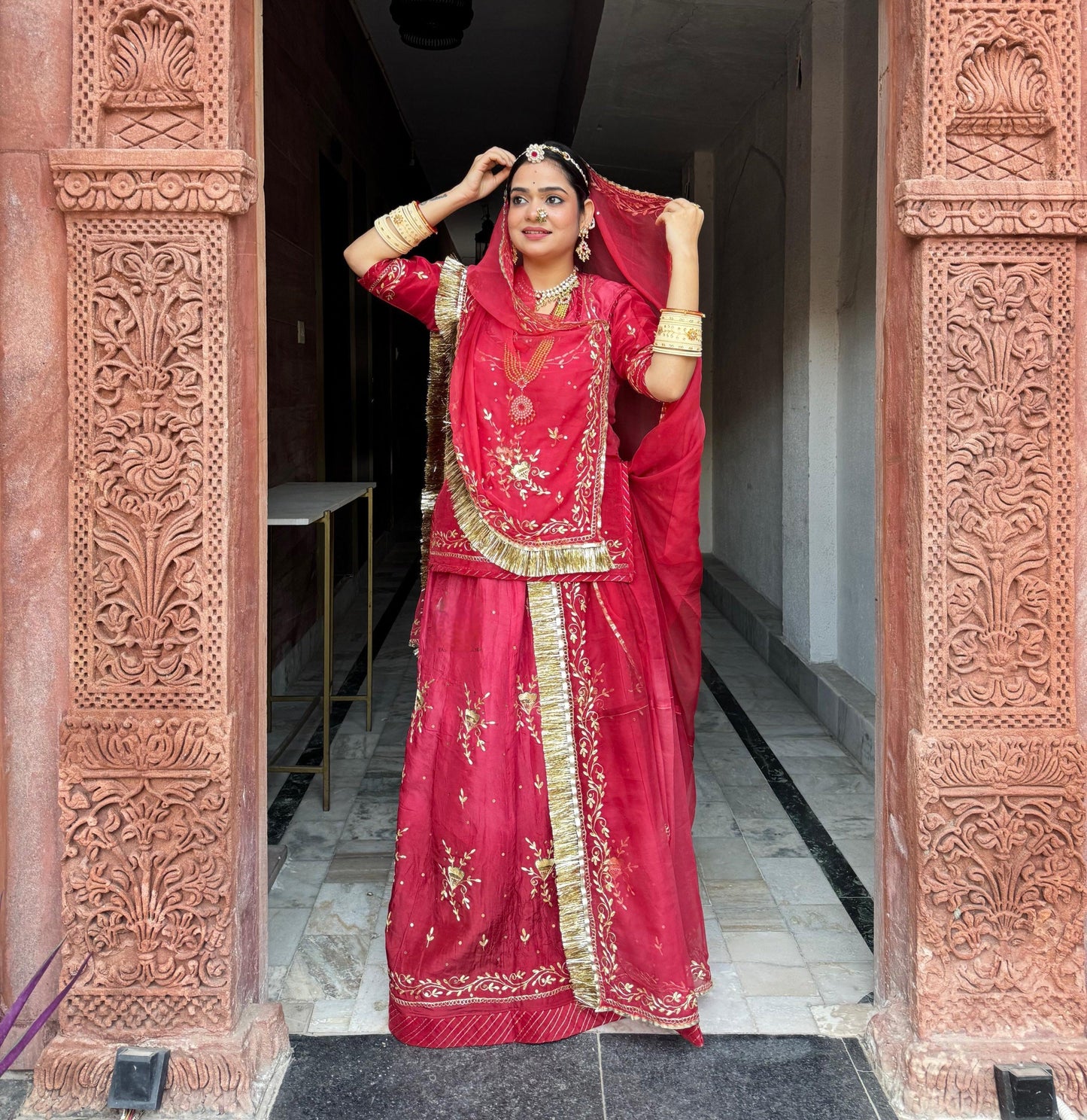 Elegant Partywear Rajasthani Poshak – Upada Double Shaded with Pure Hamrahi Odhna & Pitta Kasab Work