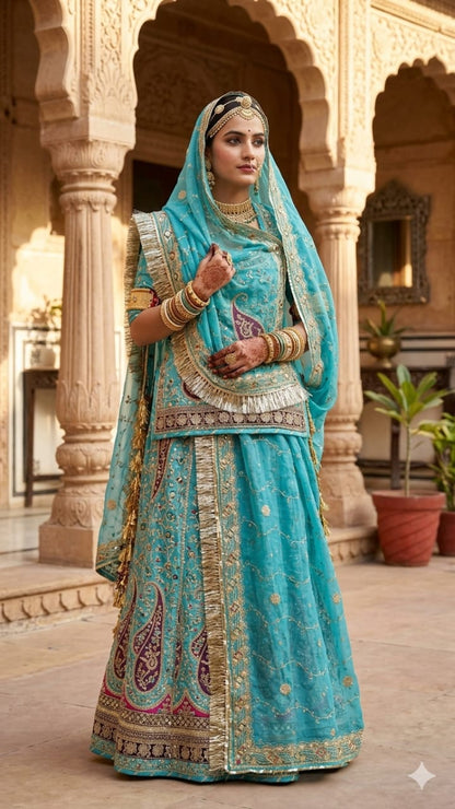 Designer Rajasthani Poshak with Zardosi Work | 14 Kali Lehanga