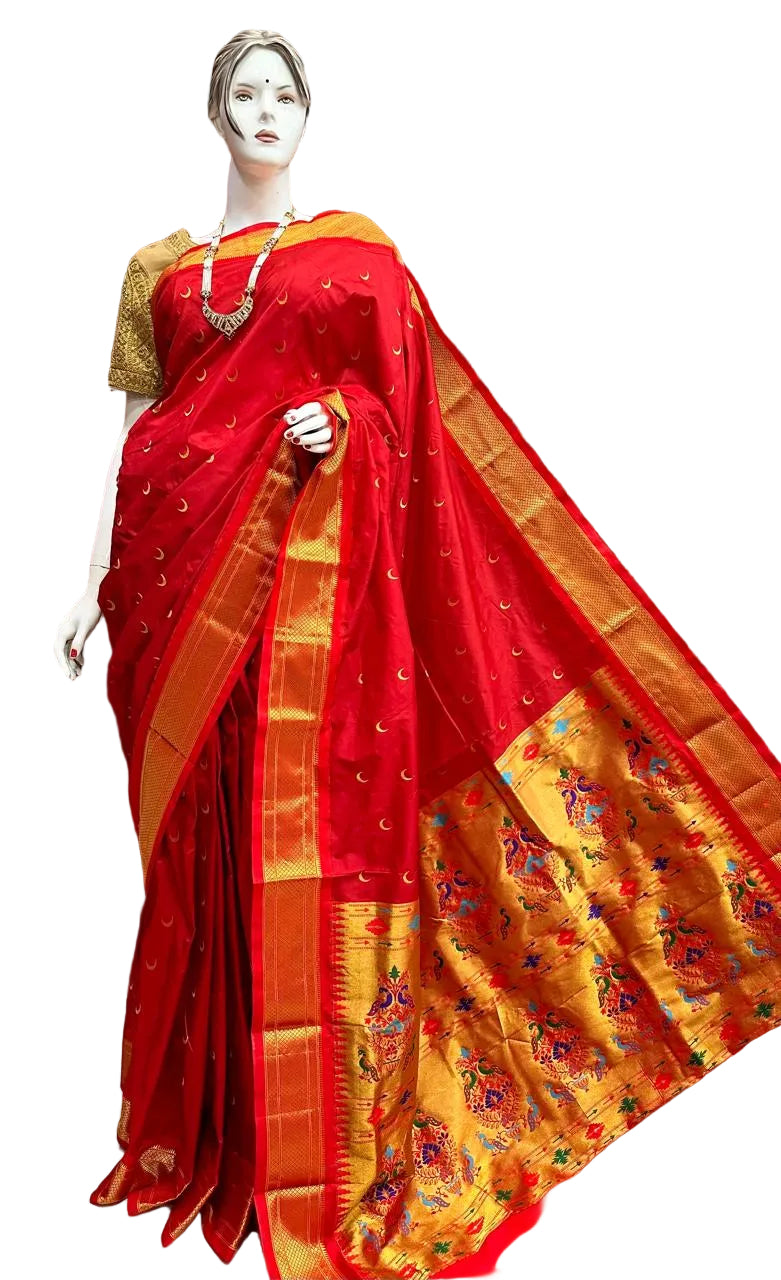 Pure Silk Handwoven Chandrakor Paithani Saree | Kadiyal Border Designer Paithani