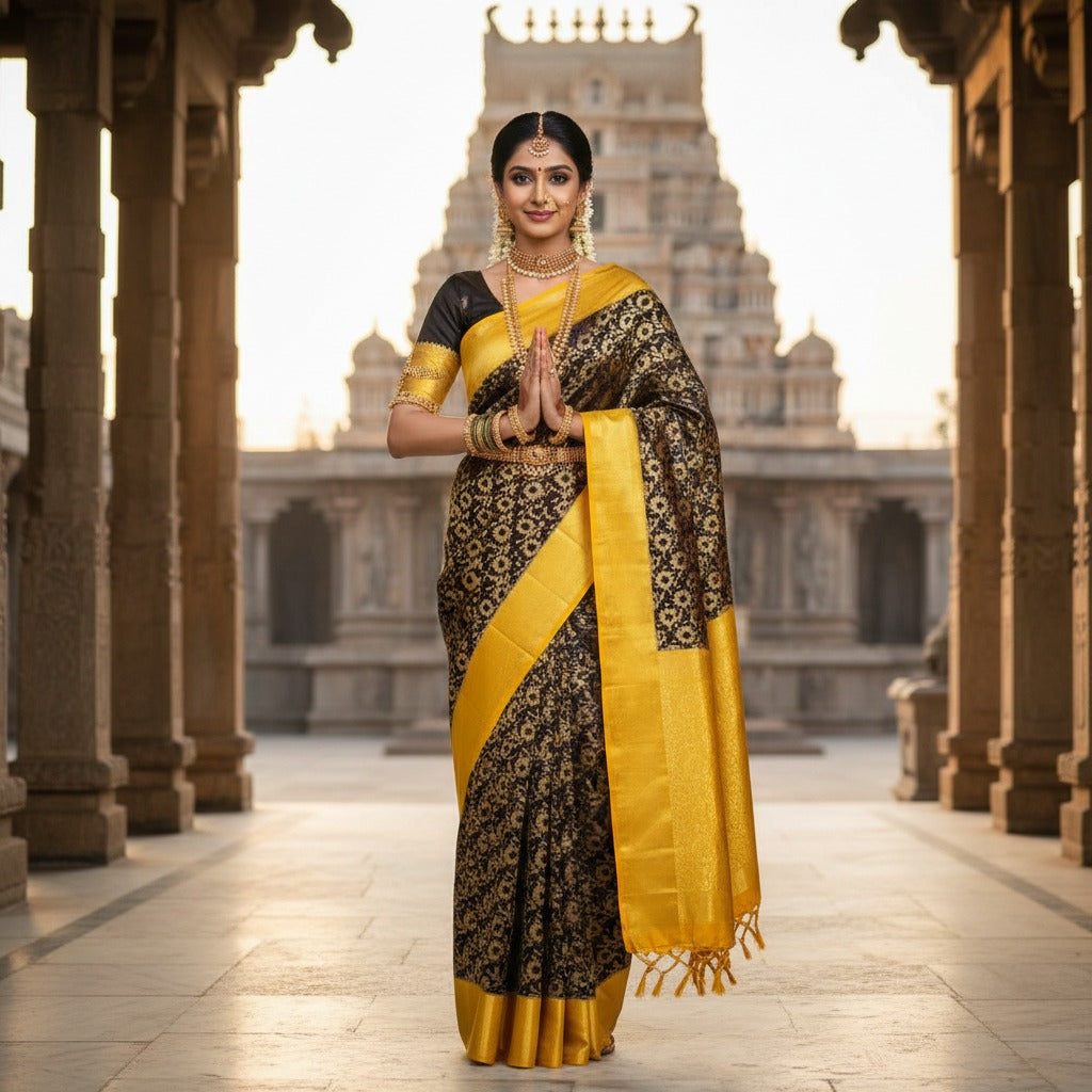 Handloom Kanchipuram Silk Bridal Saree – Silk Mark Certified, Grand Zari Pallu