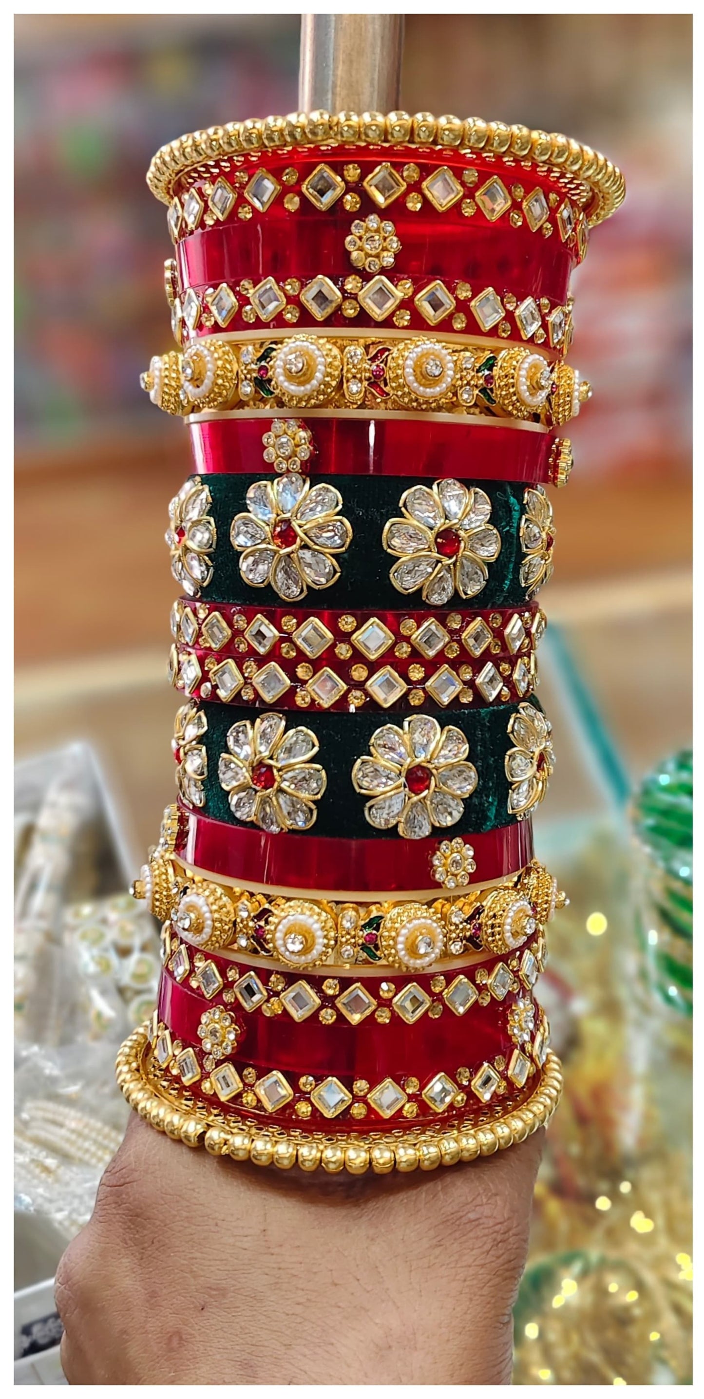 Traditional Rajwadi Bridal Chuda Set with Stone & Floral Work – Wedding Bangles