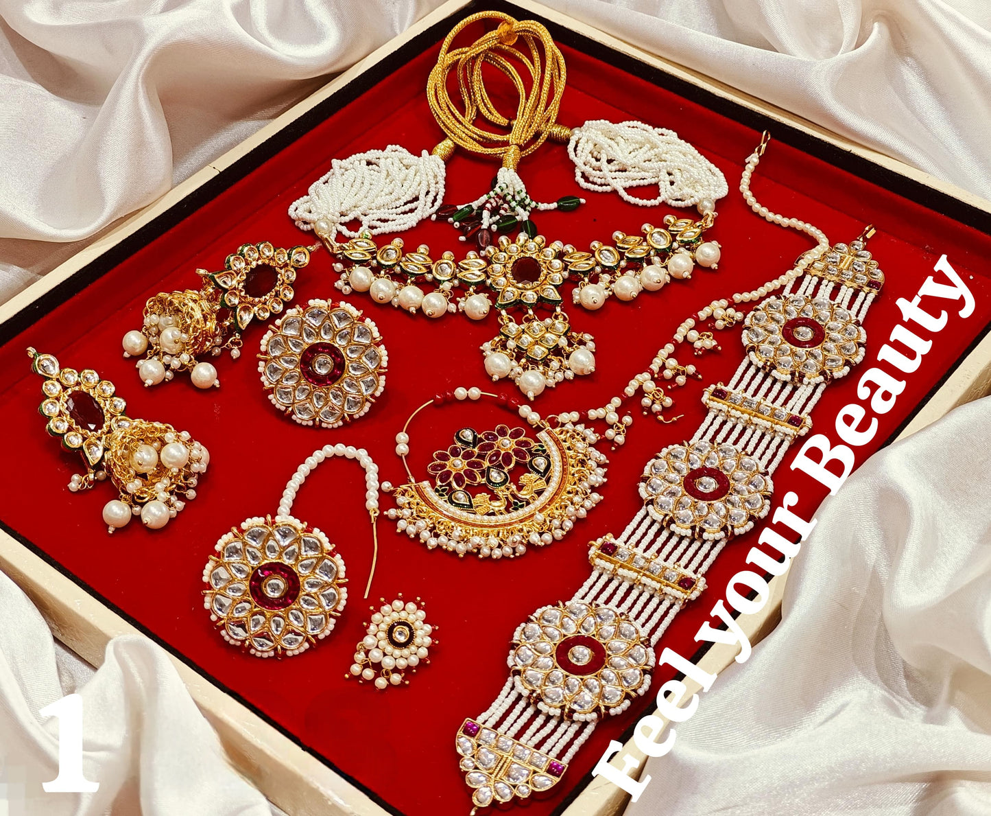Kundan Bridal Jewelry Set with Red Stone – Rajwadi Pearl Poshak Full Wedding Collection