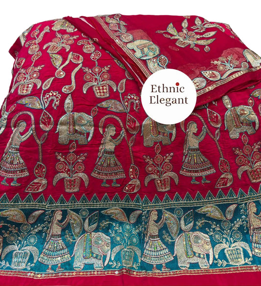Royal Natural Silk Thakurji  pure odhna – Heavy Handwork Rajasthani poshak