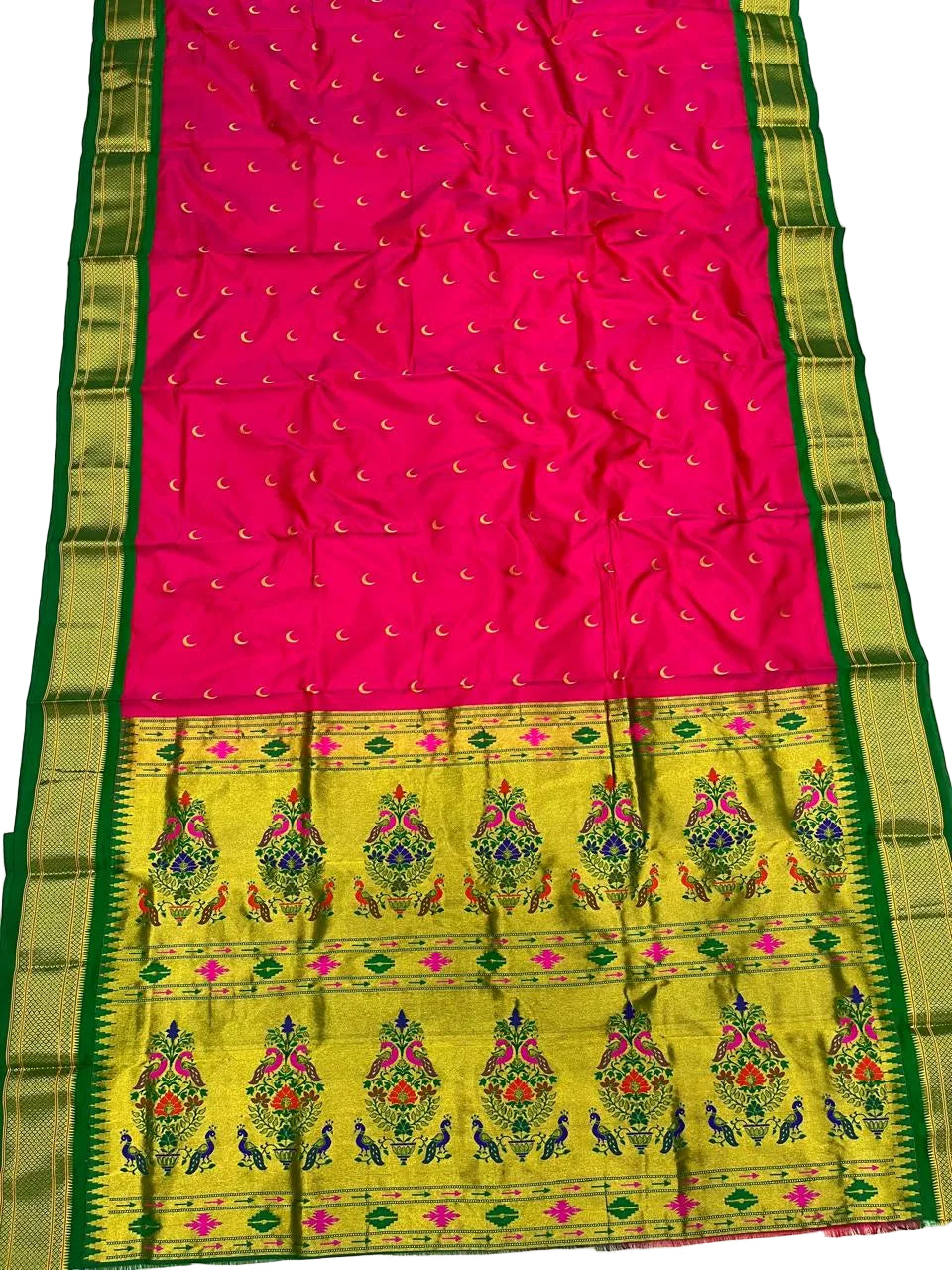 Pure Silk Handwoven Chandrakor Paithani Saree | Kadiyal Border Designer Paithani