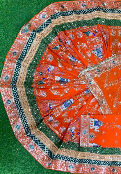 Premium Designer Lehenga Poshak (4 Mtr Gher) – Georgette Fabric with Heavy Embroidery & Odhani