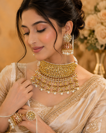 Heavy Kundan Choker Necklace Set with Pearl Jhumka Earrings – Rajwadi Bridal Jewelry