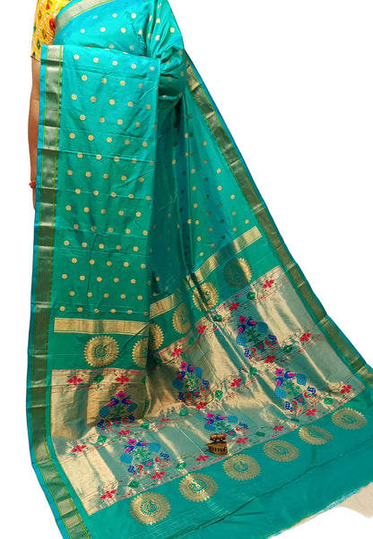 Maharani Kalanjali Handwoven Pure Silk Paithani Saree – All Over Butta with Royal Pallu