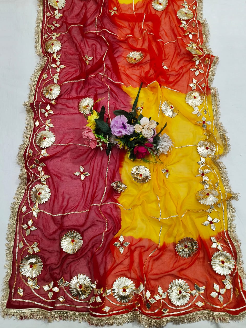 Pure Najmeen Chiffon Saree with Floral Gota Patti Work – Heavy Fancy Designer Saree