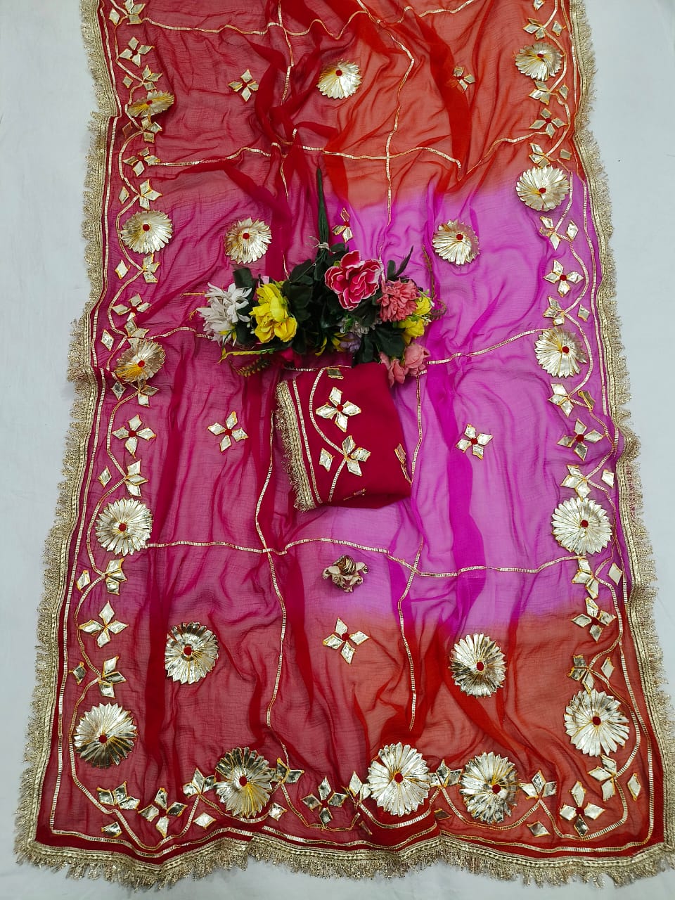 Pure Najmeen Chiffon Saree with Floral Gota Patti Work – Heavy Fancy Designer Saree
