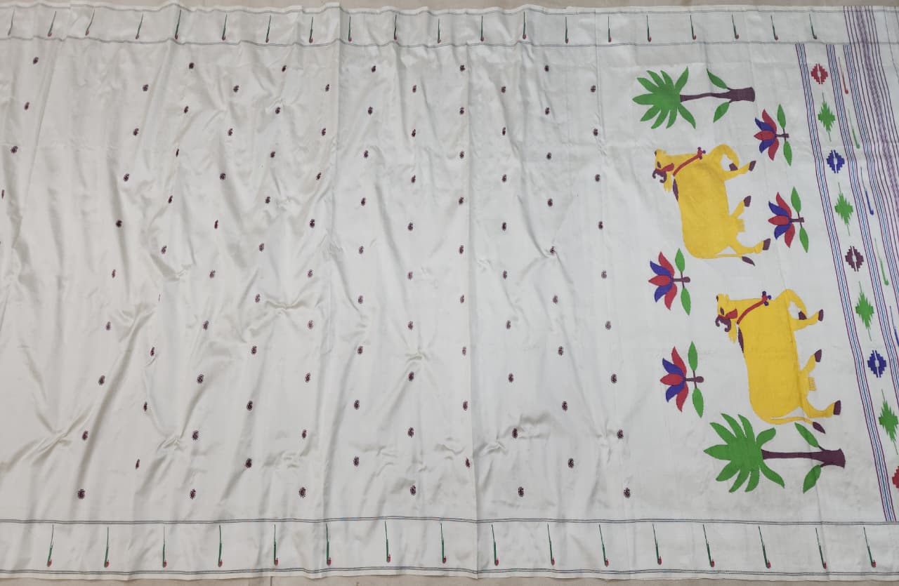 Handloom Single Muniya Pure Silk Paithani Saree | Self Border | Mulberry Silk