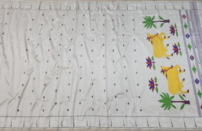 Handloom Single Muniya Pure Silk Paithani Saree | Self Border | Mulberry Silk