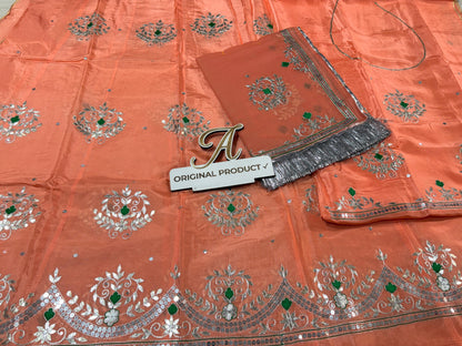 Upada Crepe Thakurji Rajputi Poshak – Pure Odhani with Aari & Silver Gota Patti Handwork (Unstitched)