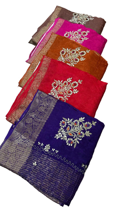 Pure Chinon Jacquard Saree with Zari Hand Work | Fancy Designer Festive Saree for Women