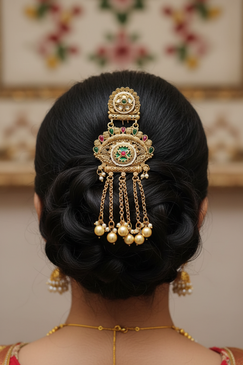 Rajwadi Royal Hair Brooch – Heritage Bridal Juda Pin for Wedding & Festive Hairstyles
