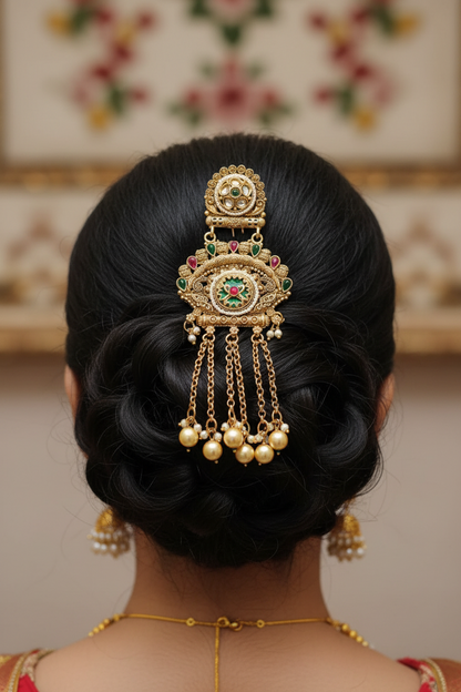Rajwadi Royal Hair Brooch – Heritage Bridal Juda Pin for Wedding & Festive Hairstyles