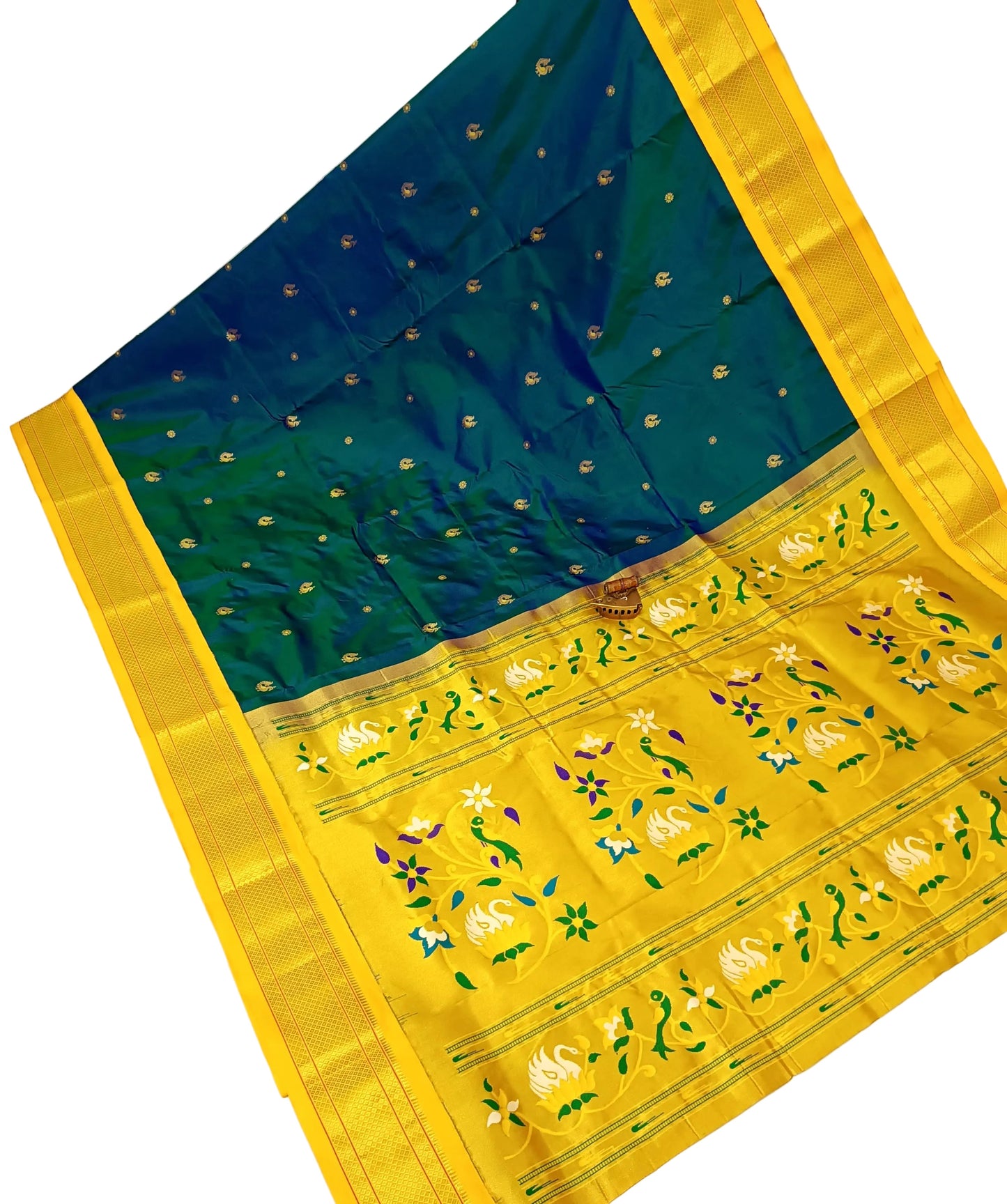 Majestic Karnful Peacock Kadiyal Pure Silk Paithani Saree | Luxury Designer Paithani