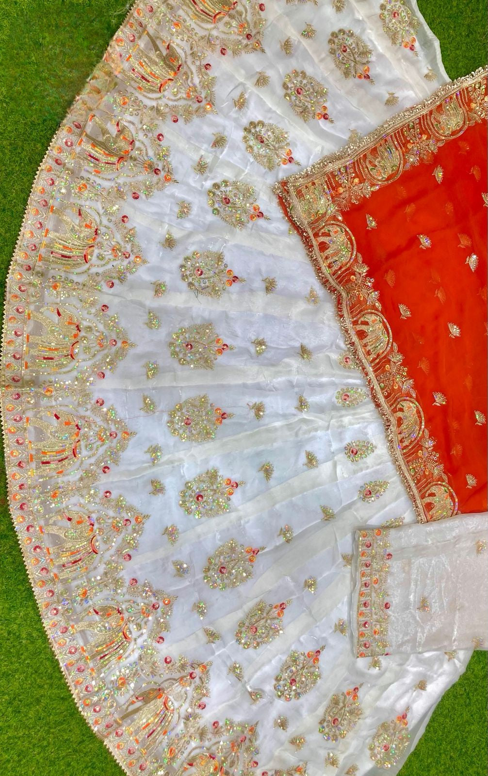 Designer Ivory Rajputi Poshak in Fendi Silk | Bridal Lehenga with Odhani (Unstitched)