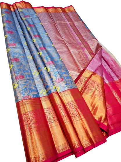 Designer Kanjipuram Semi Tissue Saree – Trendy Traditional Look for Festive & Partywear