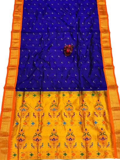 Pure Silk Handwoven Chandrakor Paithani Saree | Kadiyal Border Designer Paithani