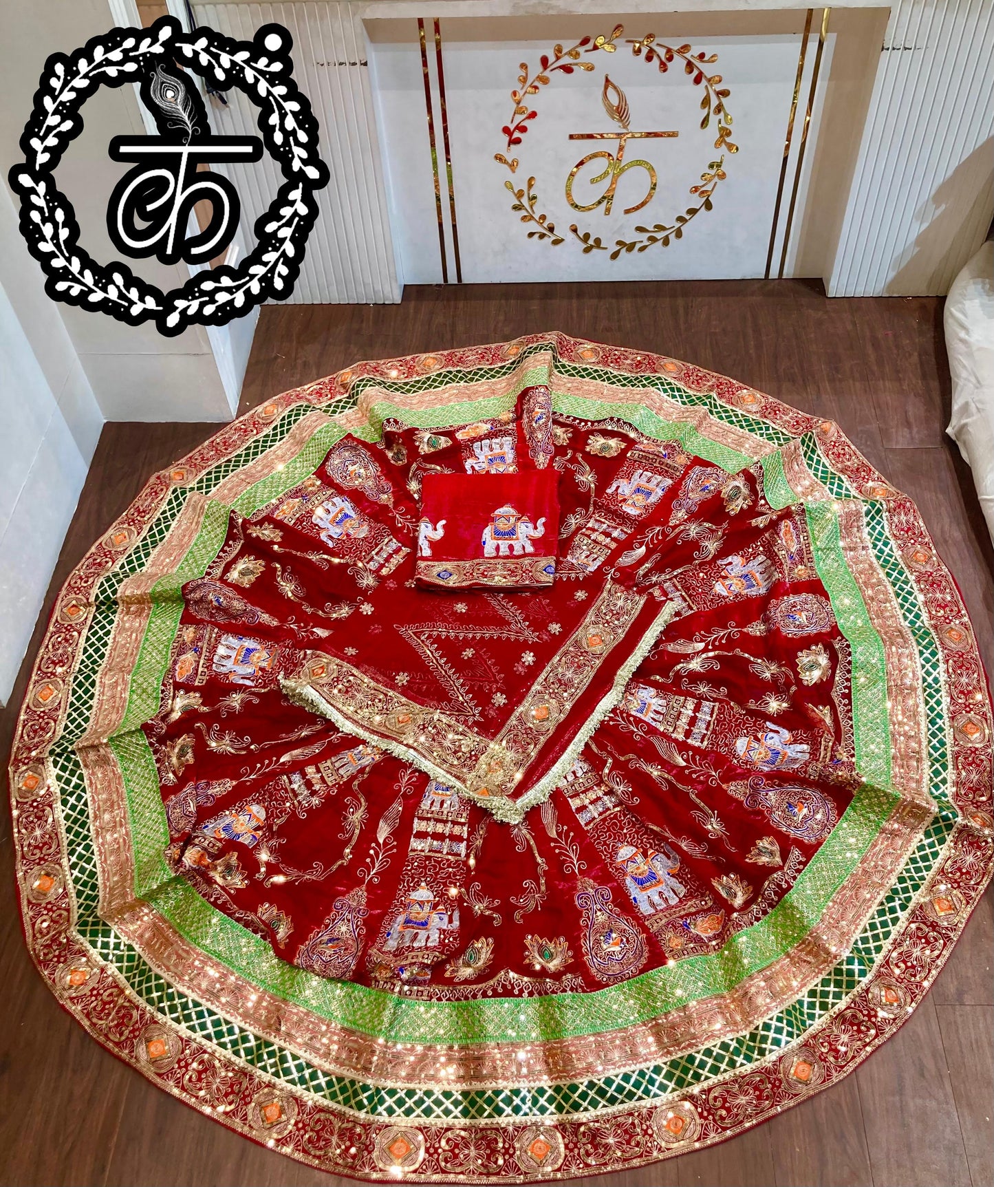 Royal Rajwadi 7 MTR Gher Designer Lehenga Poshak – Premium Georgette with Heavy Odhani & Gotta Work