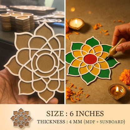 Rangoli Stencil Combo Pack – 6" Inch Reusable Wooden MDF Designs Pack of 10