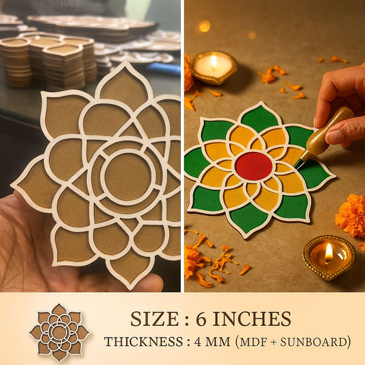 Rangoli Stencil Combo Pack – 6" Inch Reusable Wooden MDF Designs Pack of 10