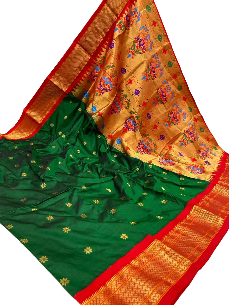 Pure Silk Kadiyal Paithani Saree with Peacock Design – Karnful Paithani