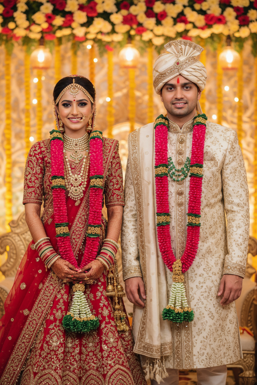 Fresh flower Red Rose Varmala Pair | Traditional Wedding Jaimala for Bride & Groom