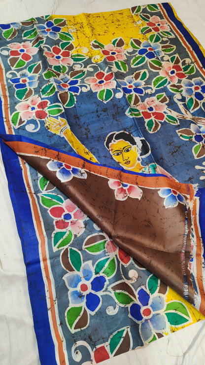 Pure Bishnupuri Silk Batik Saree | Handpainted & Silk Mark Certified