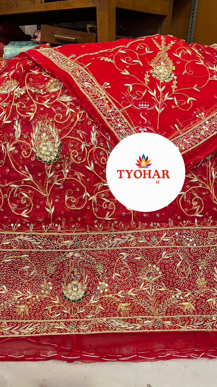 Heavy Bemberg Satin Rajasthani Poshak – Thakurji Pure Odhna with Bridal Jardozi Dabka Work