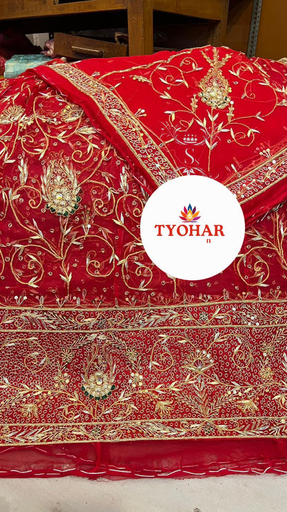 Heavy Bemberg Satin Rajasthani Poshak – Thakurji Pure Odhna with Bridal Jardozi Dabka Work